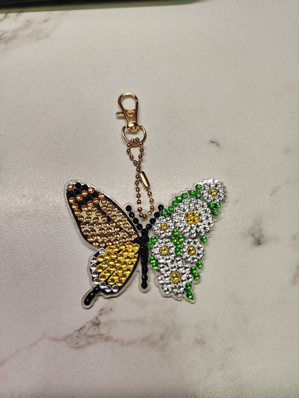 Gold & Green Crystal Butterfly Keychain Charm